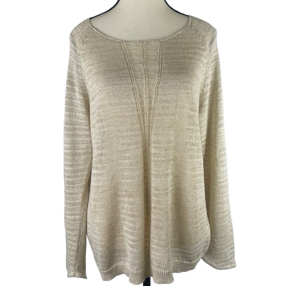 GERARD DAREL PARIS Champagne Gold Metallic Stripe Linen Blend Sweater Sz4